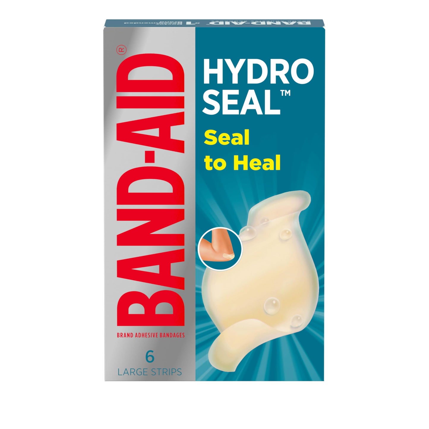 BAND-AID Brand Hydro Seal Adhesive Waterproof Bandages, Large Hydrocolloid Gel Bandages for First Aid Support Better Healing for Minor Blisters, Cuts & Scrapes, FSA/HSA Eligible, 6 ct