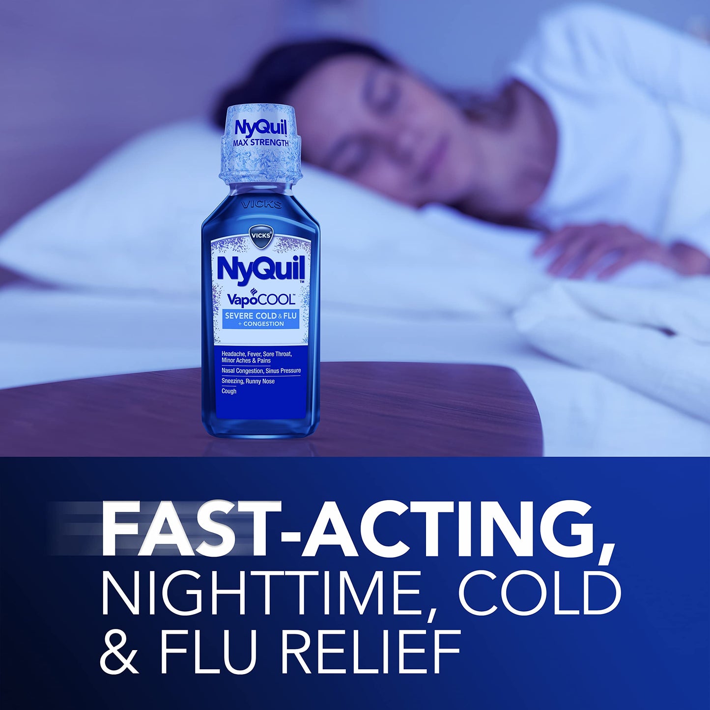 Vicks NyQuil Severe with VapoCOOL Nighttime Cough, Cold and Flu Relief Liquid, Berry, 12 Fl Oz
