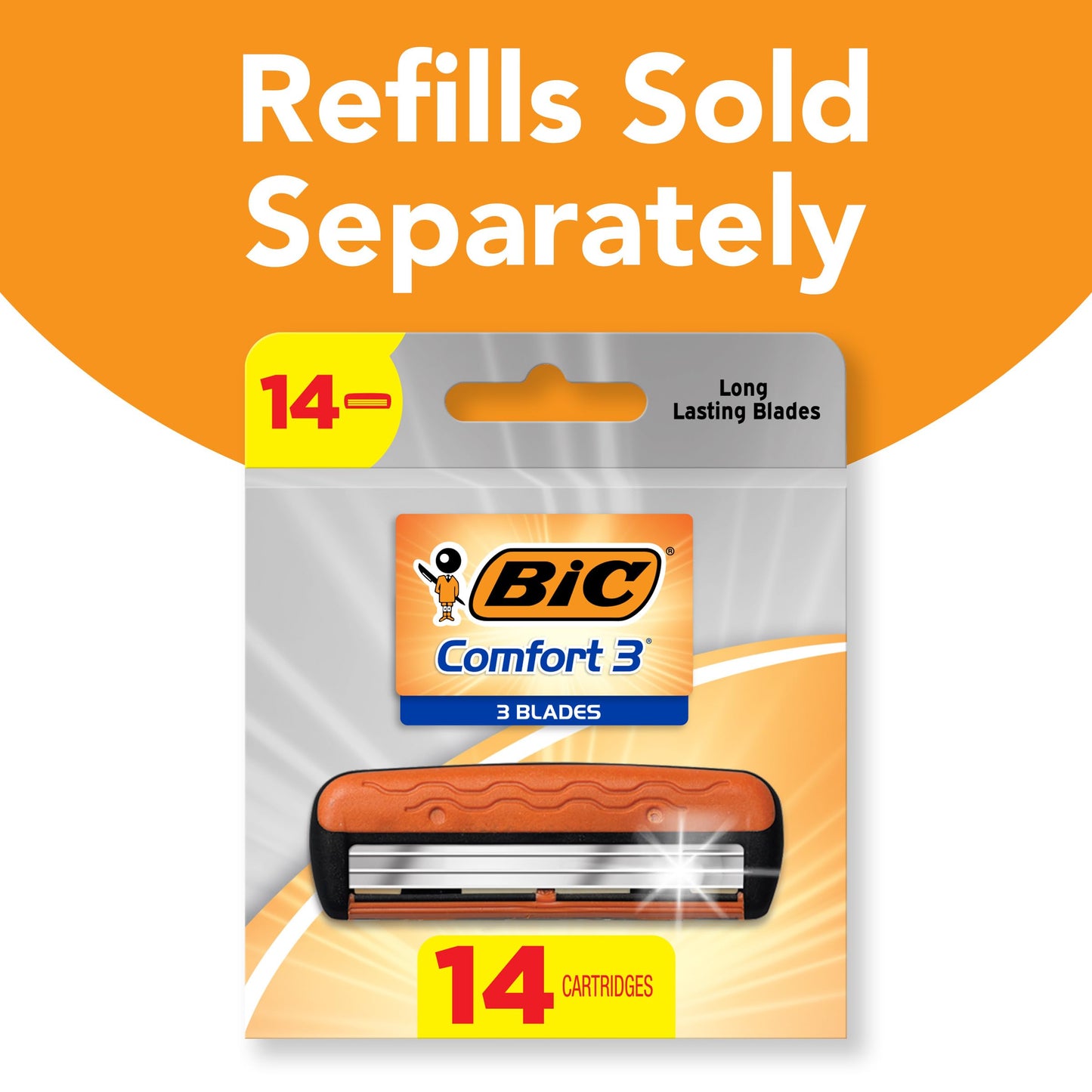 BIC Comfort 3 Refillable Three-Blade Disposable Razor for Men, Sensitive Skin Razor For a Comfortable Shave, 1 Handle and 6 Cartridges, 7 Piece Razor Set