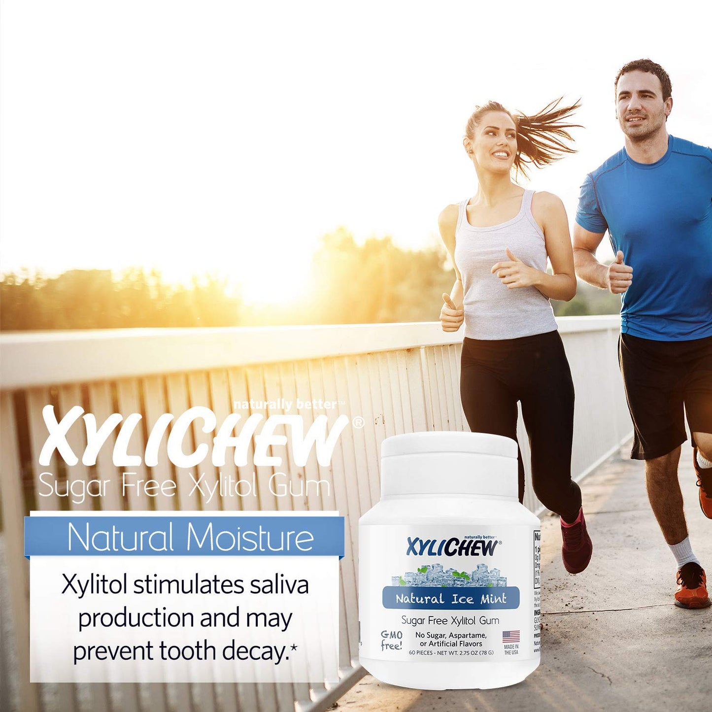 Xylichew 100% Xylitol Chewing Gum - Non GMO, Non Aspartame, Gluten Free, and Sugar Free Gum - Natural Oral Care, Relieves Bad Breath and Dry Mouth - Ice Mint, 240 Count
