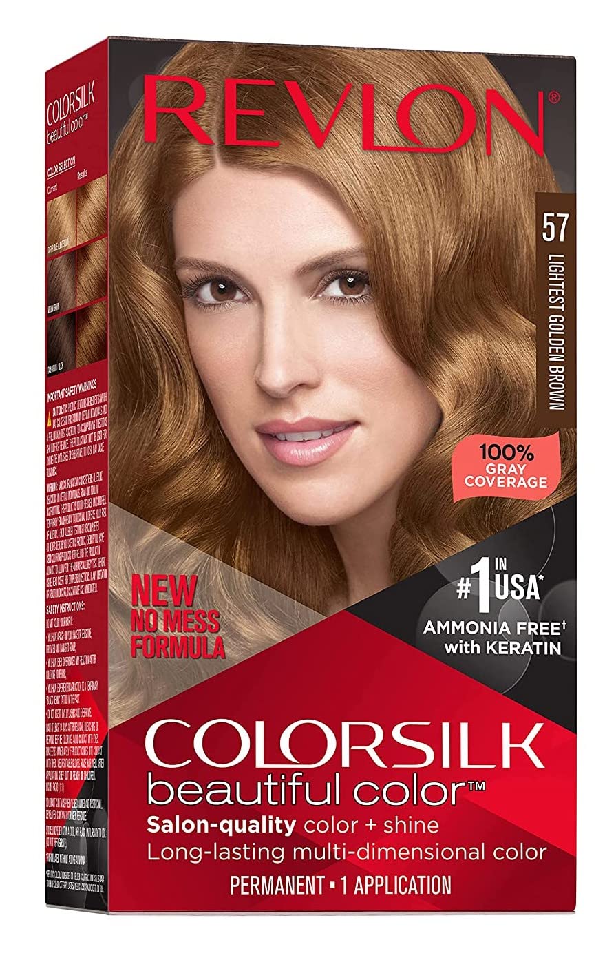 Revlon ColorSilk Beautiful Color Permanent Hair Color, 57 Lightest Golden Brown 1 Each (Pack of 3)