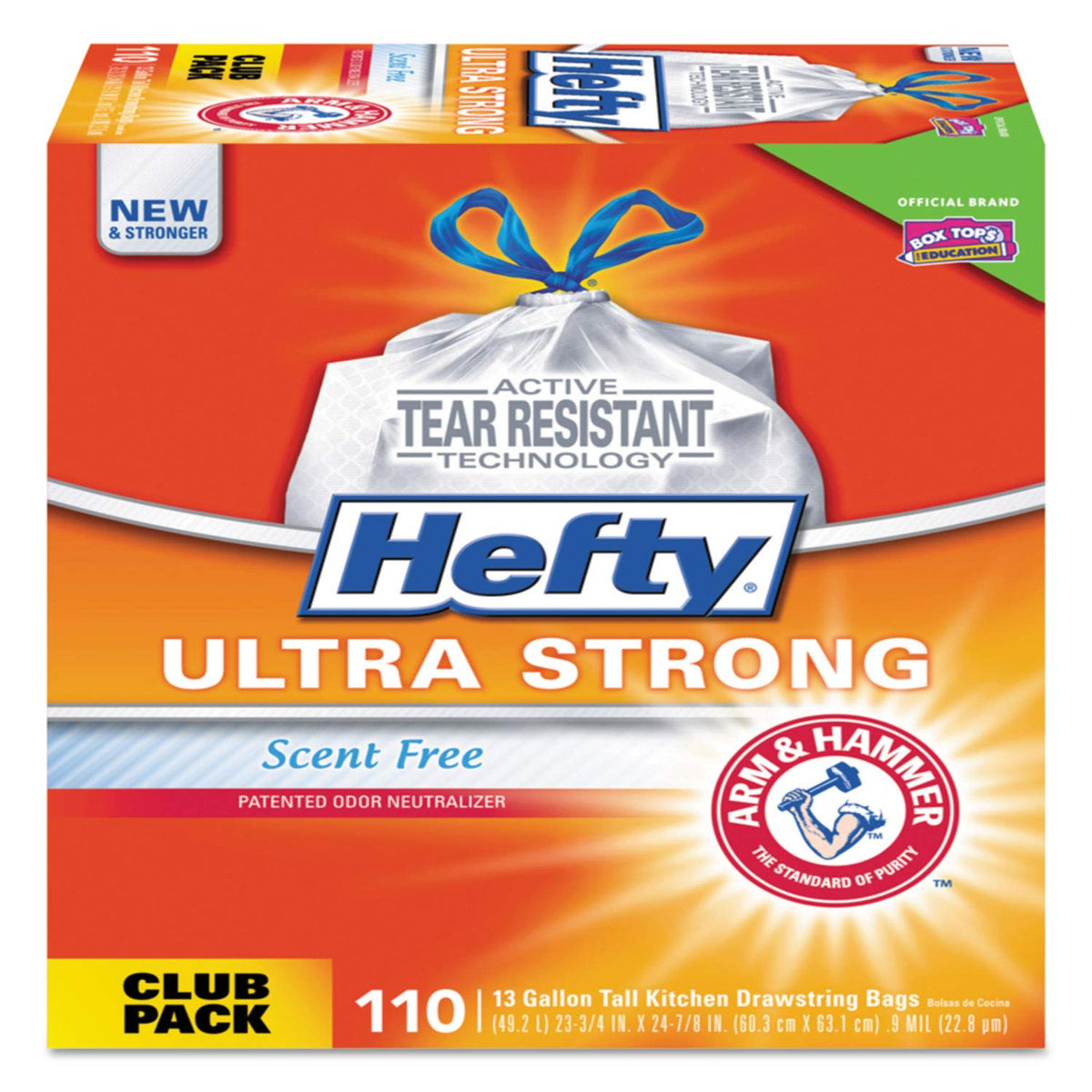 Hefty E84570CT Ultra Strong Tall Kitchen and Trash Bags 13 gal, 0.9 mil, 23.75 x 24.88 Inches 330/CT
