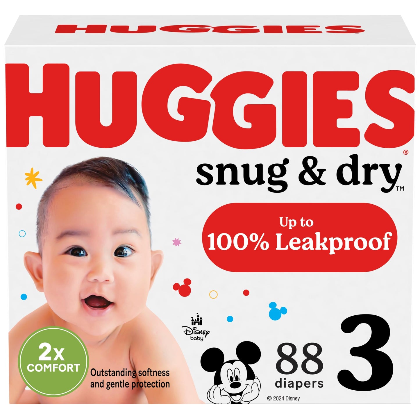Huggies Size 3 Diapers, Snug & Dry Baby Diapers, Size 3 (16-28 lbs), 88 Count, Packaging May Vary