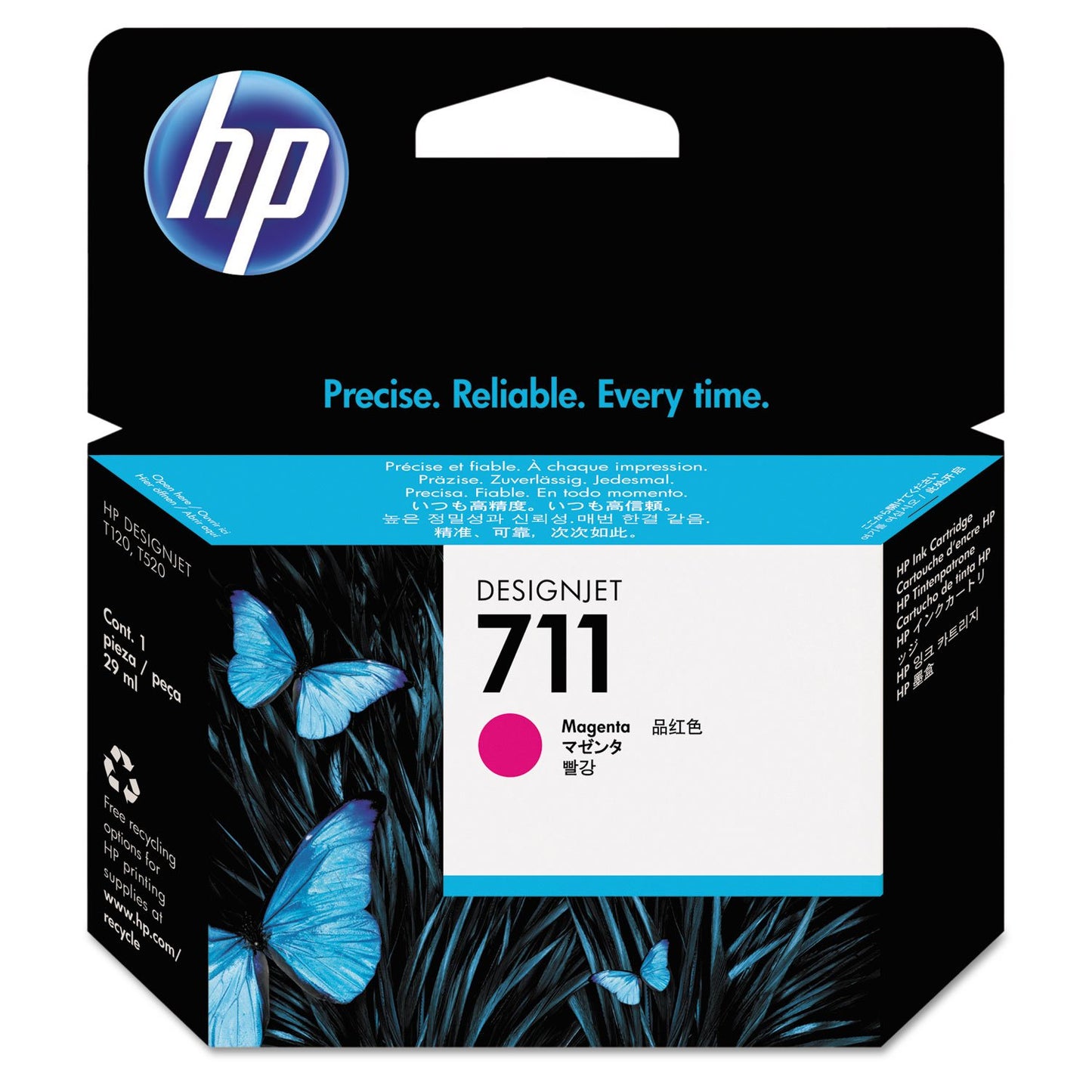 HP 711 Magenta 29-ml Genuine Ink Cartridge (CZ131A) for DesignJet T530, T525, T520, T130, T125, T120 & T100 Large Format Plotter Printers