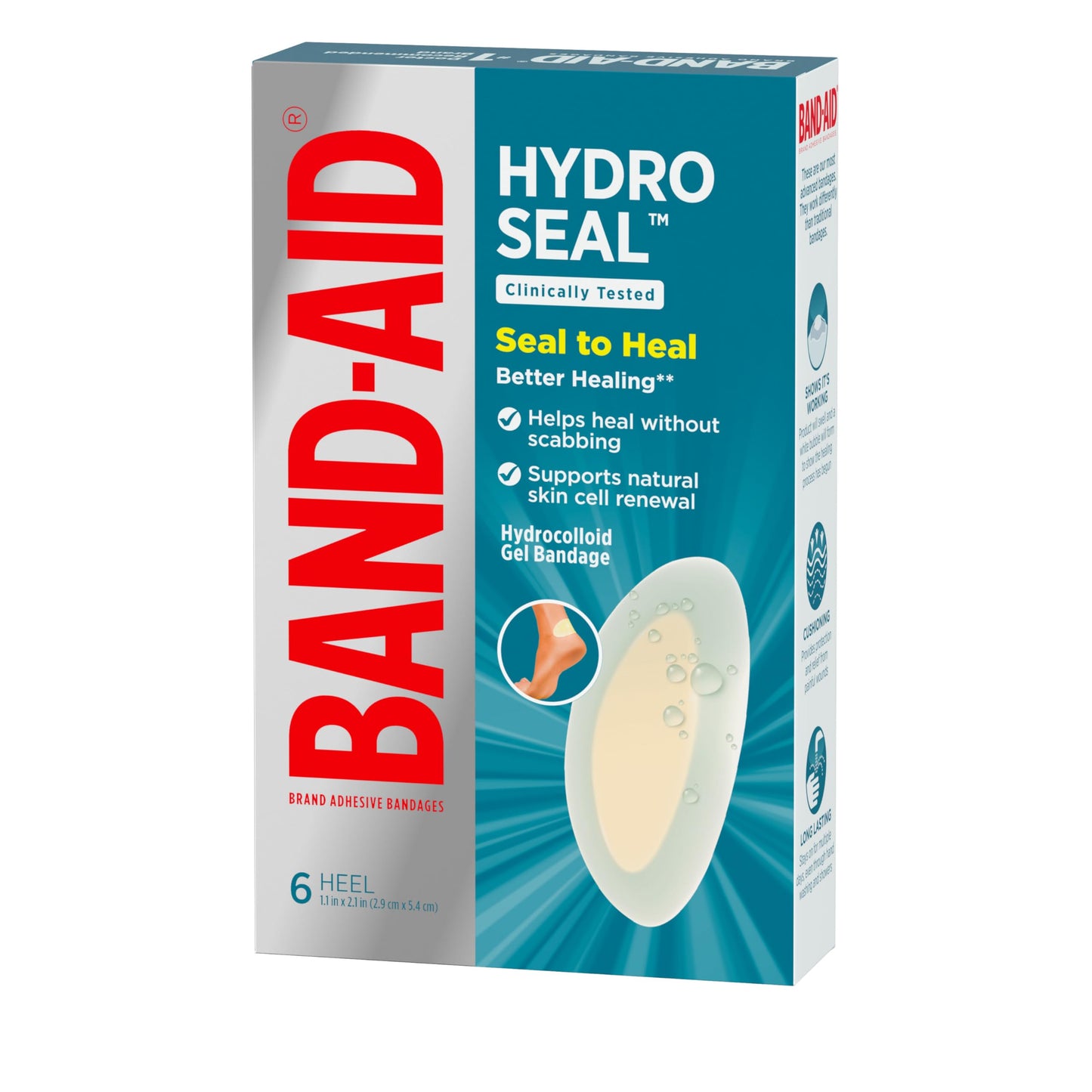 Band-Aid Brand Hydro Seal Adhesive Bandages for Heel Blisters, Waterproof Blister Pad and Hydrocolloid Gel Bandage, Sterile and Long-Lasting, 6 ct