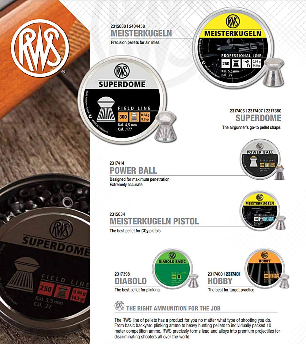 Umarex RWS Superdome Field Line Pellet Gun Pellets.177 Caliber, 8.3 Grains, 300 Count, Grey