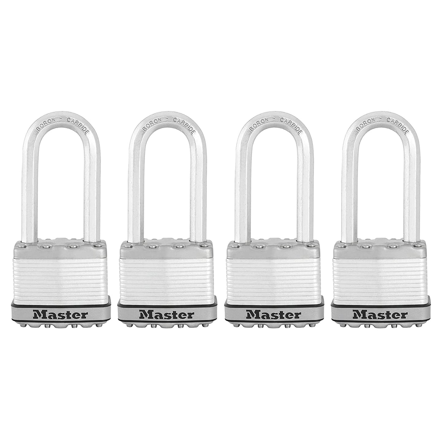 Master Lock M5XQLJ Magnum Heavy Duty Outdoor Padlock with Key, 4 Pack Keyed-Alike, Silver