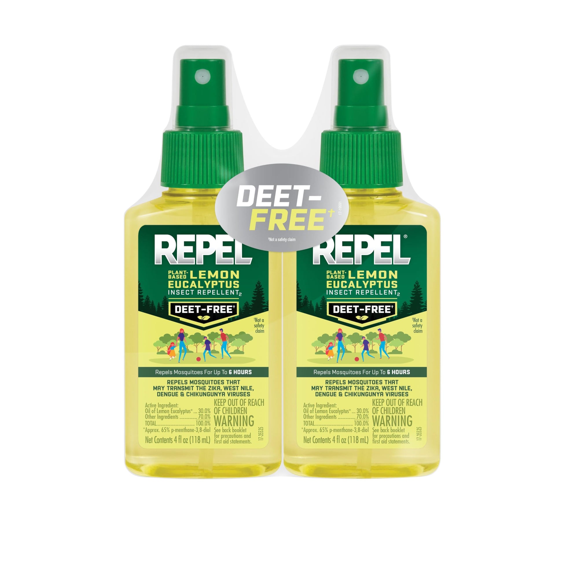 Repel Plant-Based Lemon Eucalyptus Insect Repellent, Mosquito Repellent, Pump Spray, 4 Ounce, (Pack of 2)