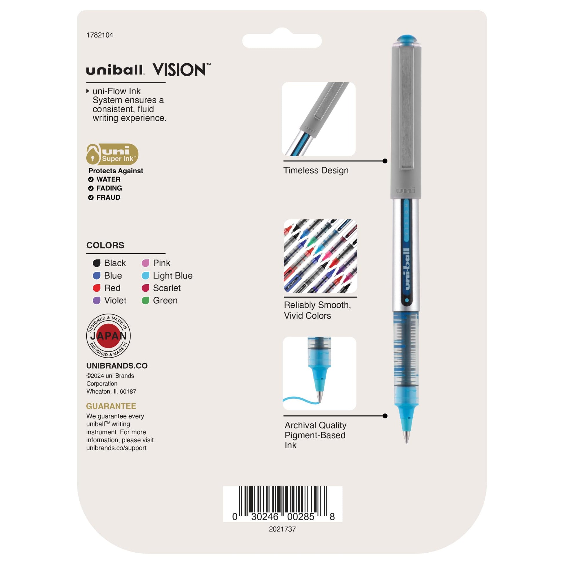 uniball™ Vision Rollerball Pens, Fine Point (0.7mm), Assorted Colors, 8 Pack