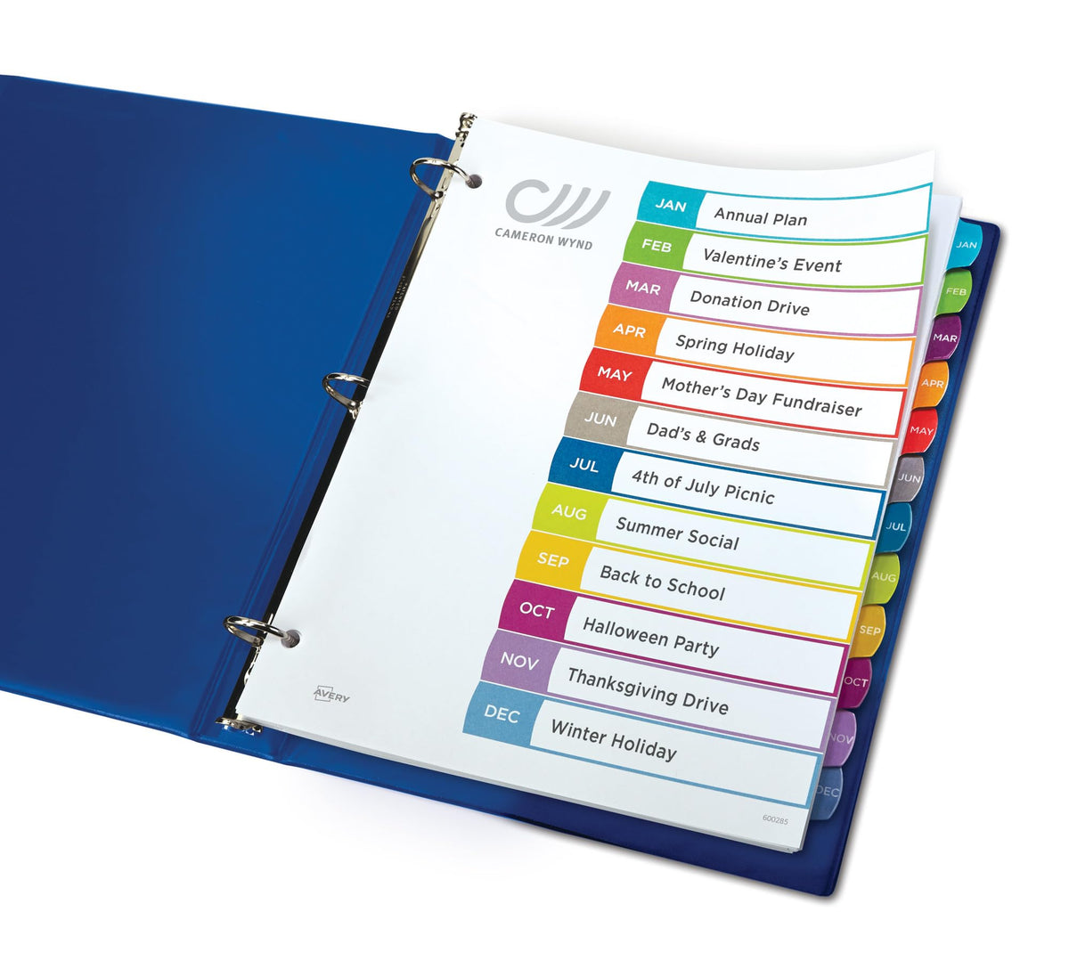Avery Jan-Dec Customizable Table of Contents Dividers for 3 Ring Binders, 12-Tab Set, Multicolor, 1 Set (11847)