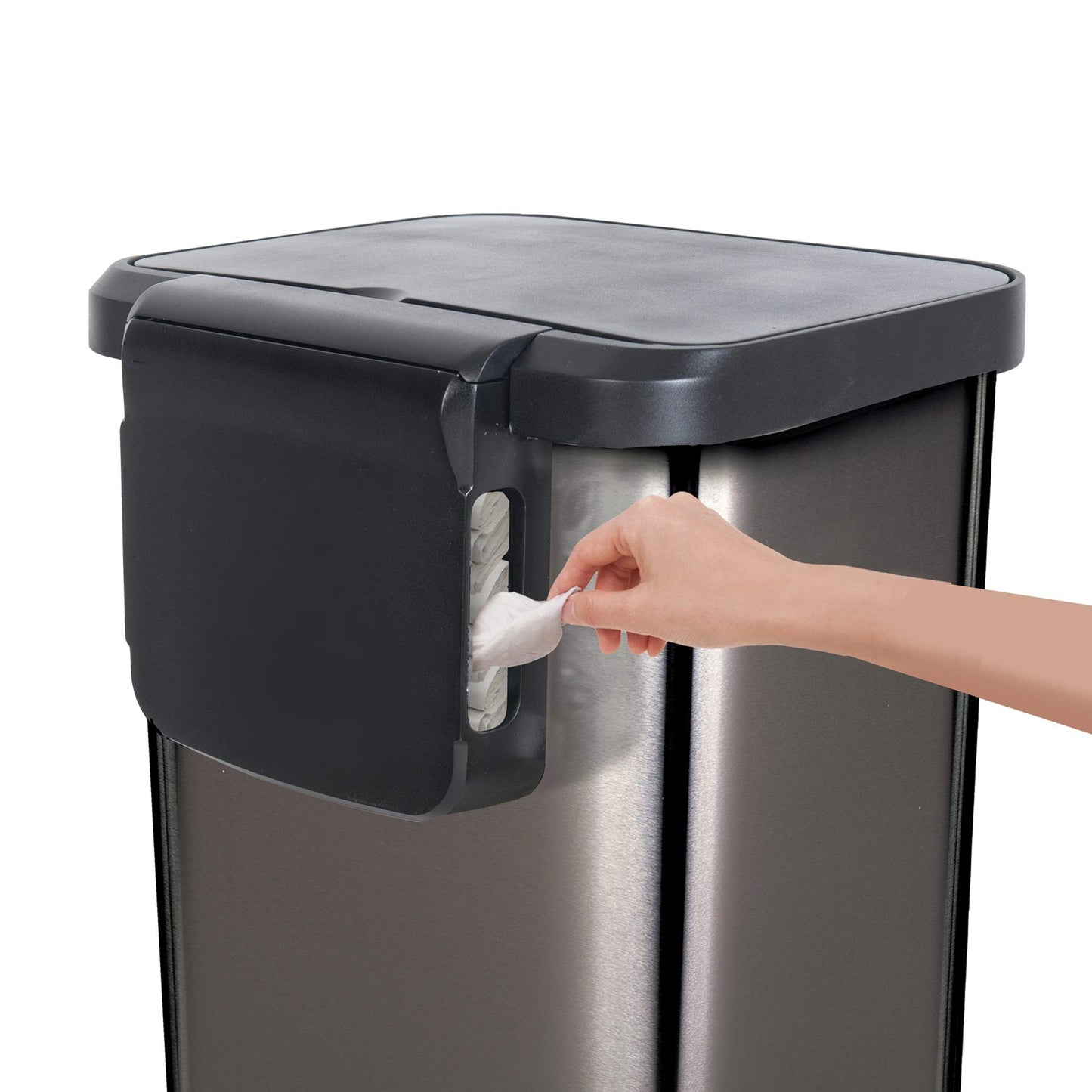 Glad Stainless Steel Step Trash Can with Clorox Odor Protection | Large Metal Kitchen Garbage Bin with Soft Close Lid, Foot Pedal and Waste Bag Roll Holder, 13 Gallon, Pewter