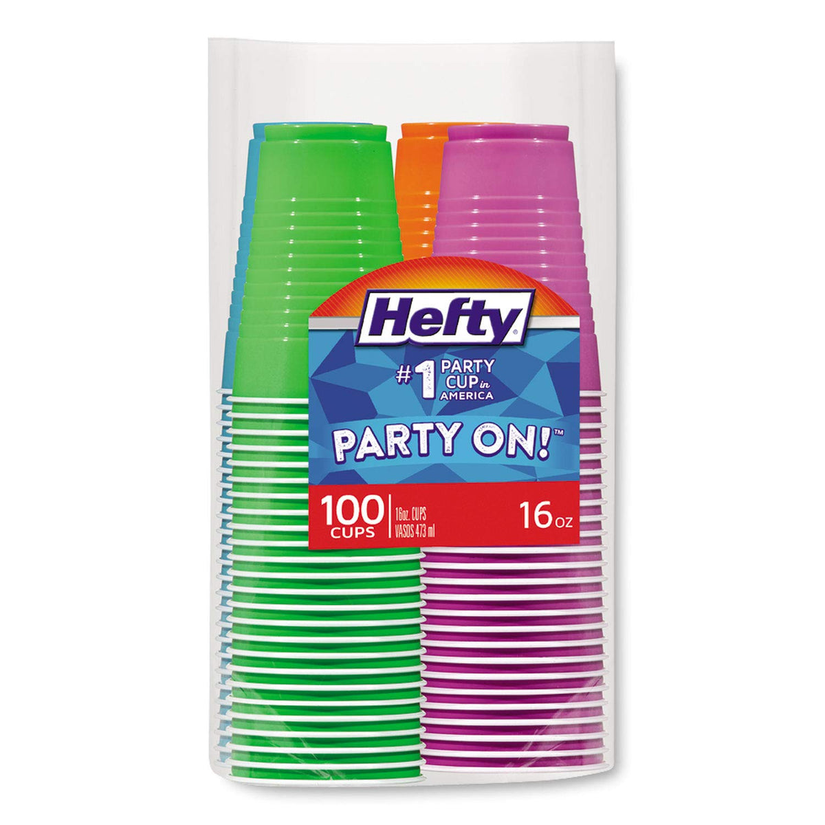 Hefty Everyday 16 oz Disposable Party Cup, Assorted Bright