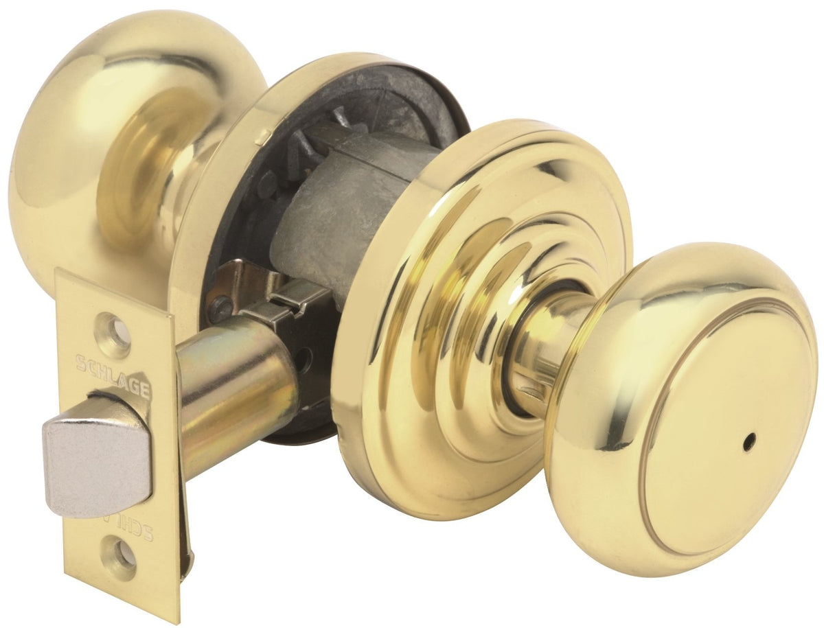 SCHLAGE Andover Privacy Knob, Andover Rose, Bright Brass