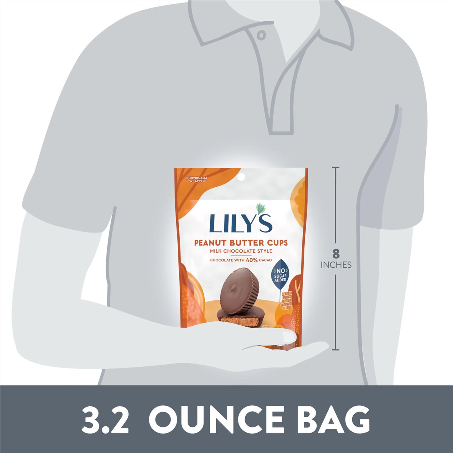LILY'S Milk Chocolate Style Peanut Butter Cups No Sugar Added, Sweets Bag, 3.2 oz