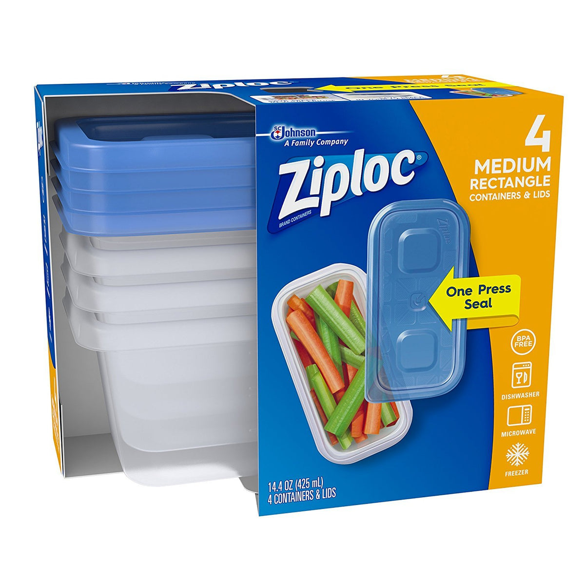 Ziploc Food Storage Meal Prep Containers Reusable for Kitchen Organization, Smart Snap Technology, Dishwasher Safe, Mini Rectangle, 4 Count
