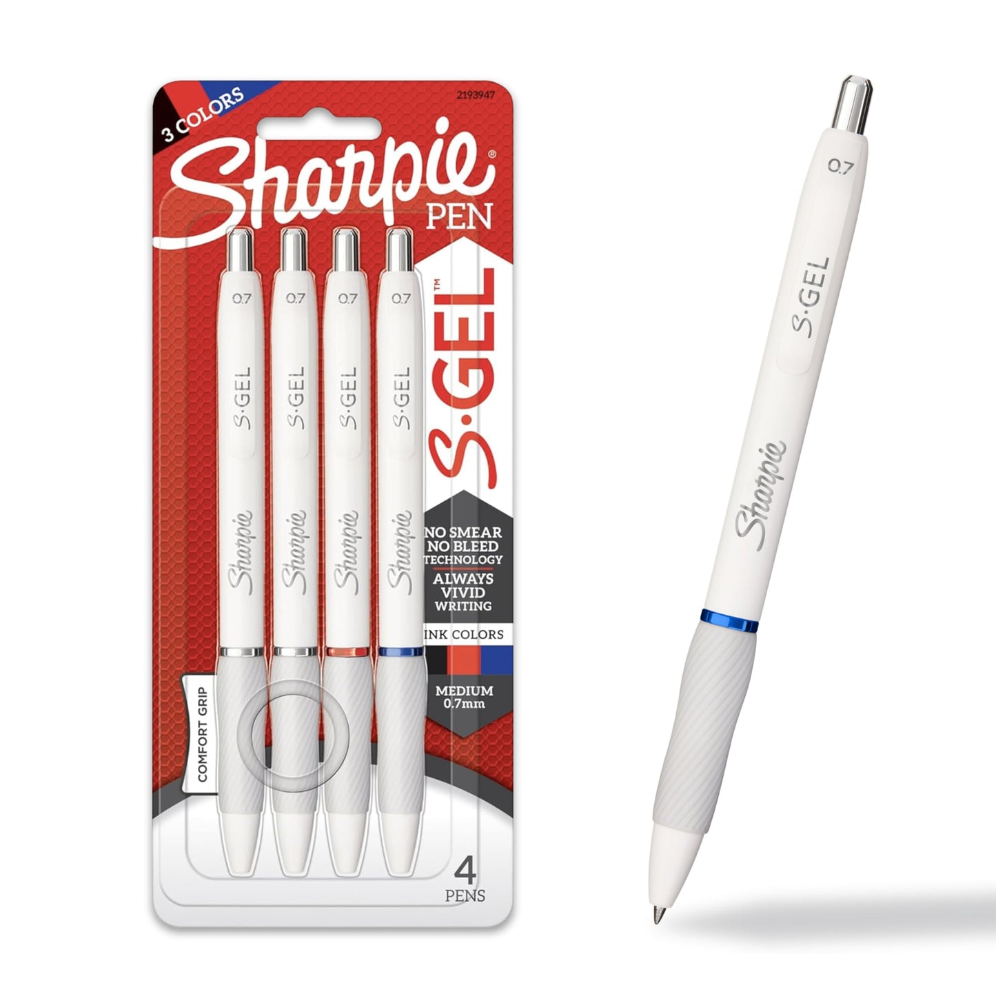 SHARPIE S-Gel, Gel Pens, Drawing Pens, Gel Ink Pens for Journaling, Writing Pens, Coloring Pens, Medium Point Pens (0.7mm), White Barrel, Assorted Ink Colors, 4 Count