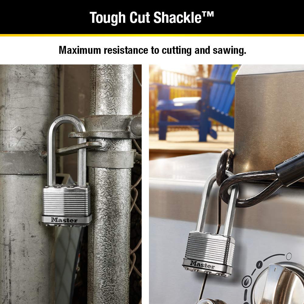 Master Lock M5XQLJ Magnum Heavy Duty Outdoor Padlock with Key, 4 Pack Keyed-Alike, Silver