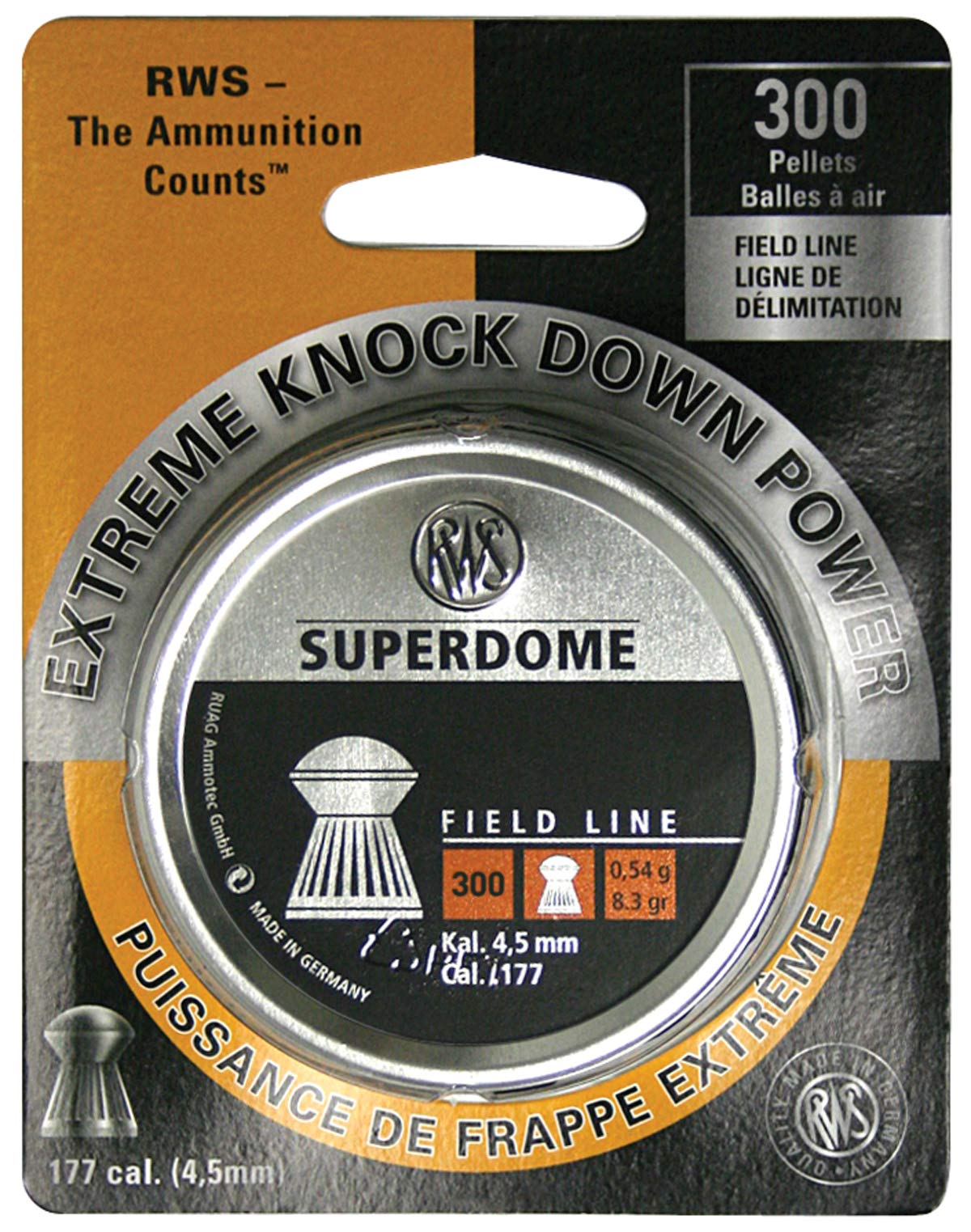 Umarex RWS Superdome Field Line Pellet Gun Pellets.177 Caliber, 8.3 Grains, 300 Count, Grey