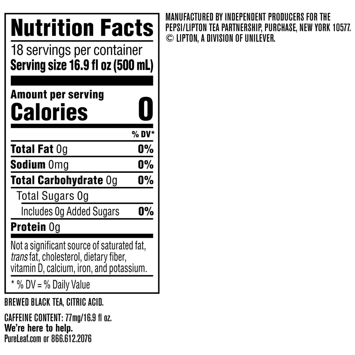 Pure Leaf Unsweetened Iced Real Brewed Tea - Never From Powder - By Gourmet Kitchn - 1 Box (16.9oz - 18 pk per Box), Total 18 Bottles