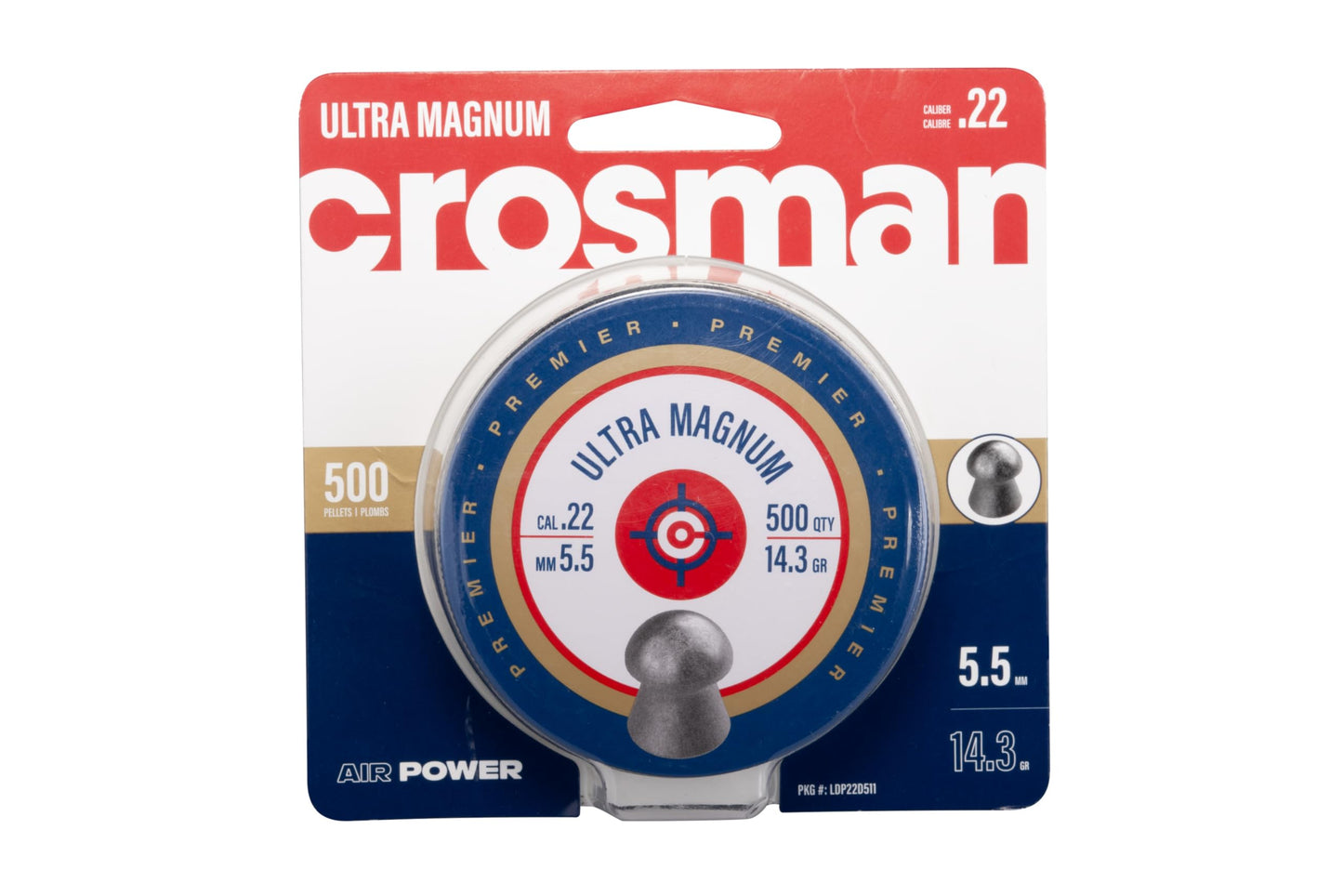 Crosman Premier LDP22 .22-Caliber Domed Pellets, Grey (500-Count)
