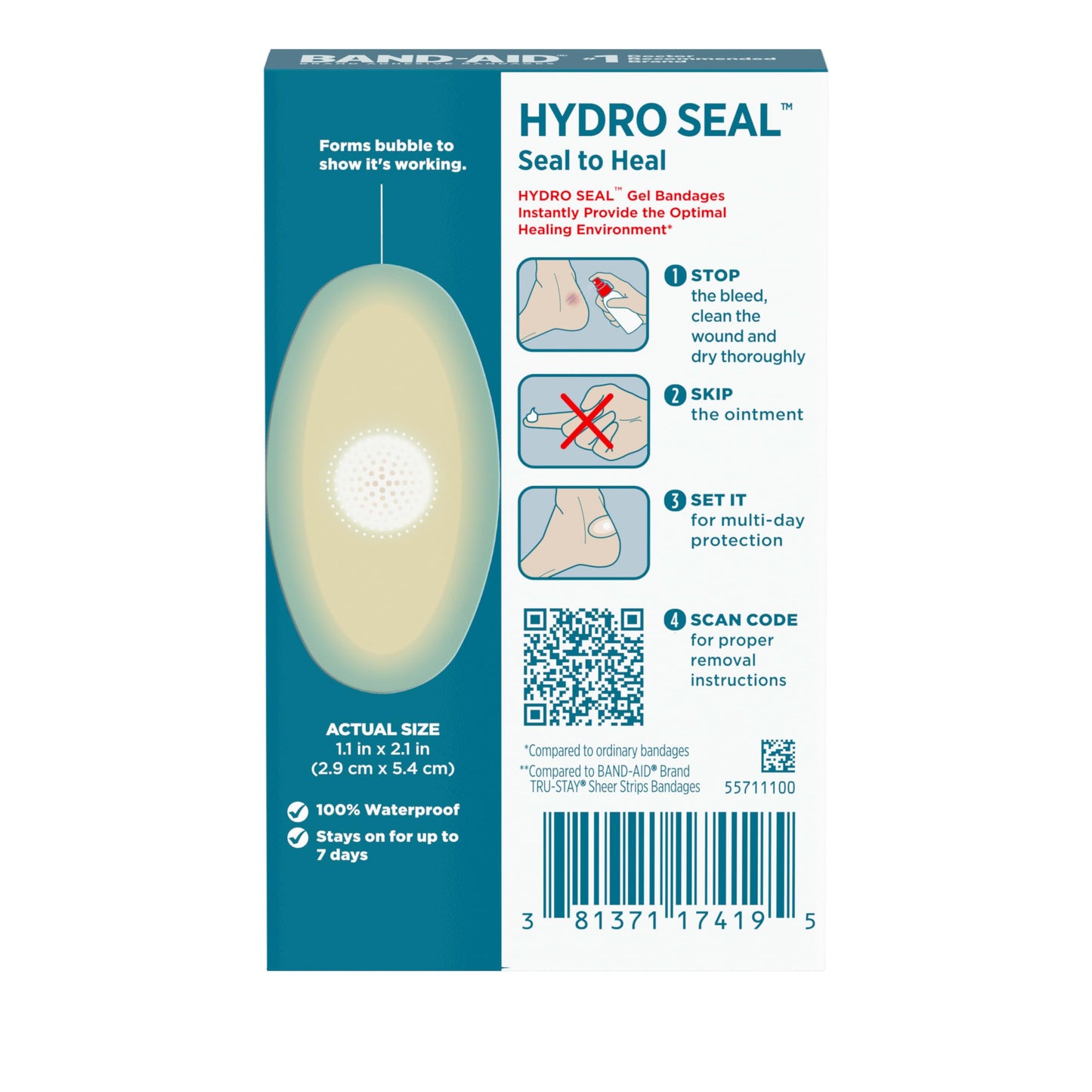 Band-Aid Brand Hydro Seal Adhesive Bandages for Heel Blisters, Waterproof Blister Pad and Hydrocolloid Gel Bandage, Sterile and Long-Lasting, 6 ct
