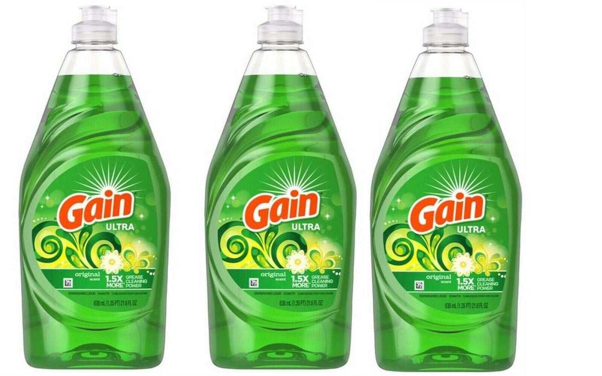 Gain Ultra Dishwashing Liquid Dish Soap, Original Scent - 21.6 oz Pack of 3