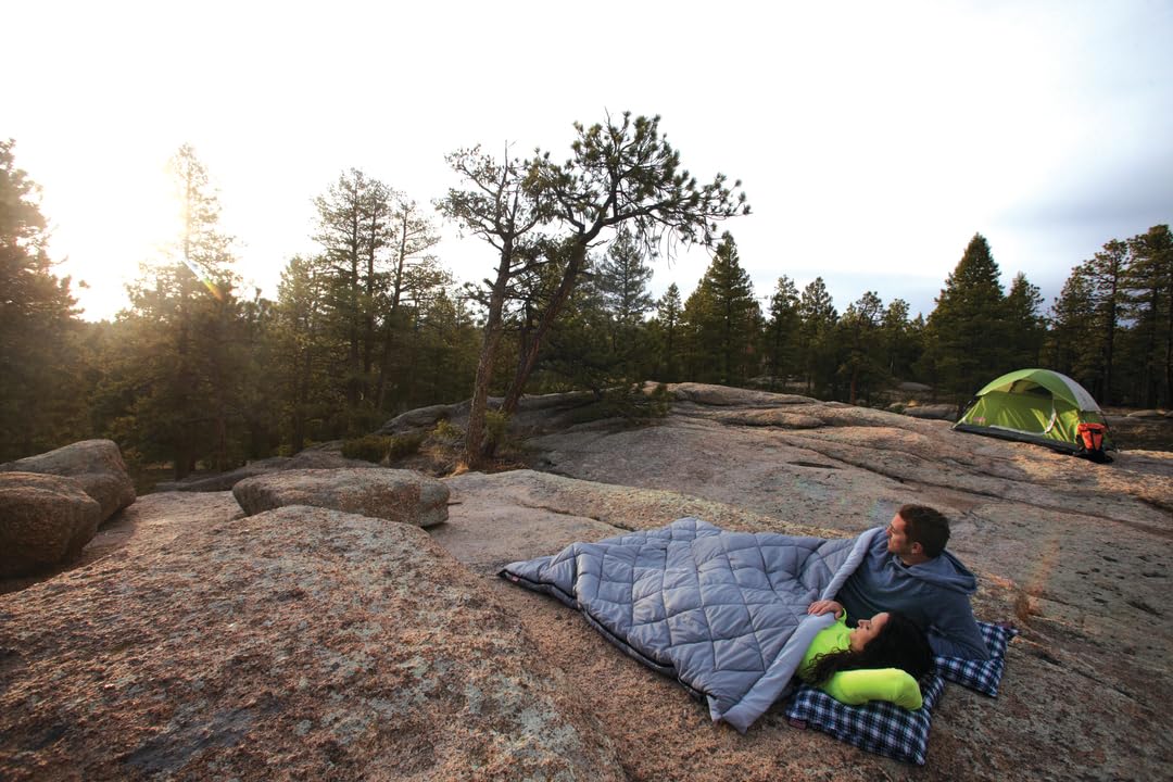 Coleman 45°F Double Sleeping Bag, Queen Size XL Sleeping Bag with Big & Tall Design, 2 Sleeping Bags When Zipped Apart, 3-Layer Comfort with Snag-Free Zipper & Stuff Sack, Machine Washable
