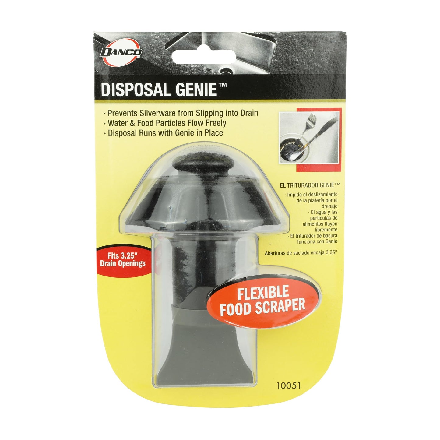 DANCO Disposal Genie Garbage Disposal Strainer | Kitchen Sink Drain Splash Guard | Food Scraper | Black (10051)