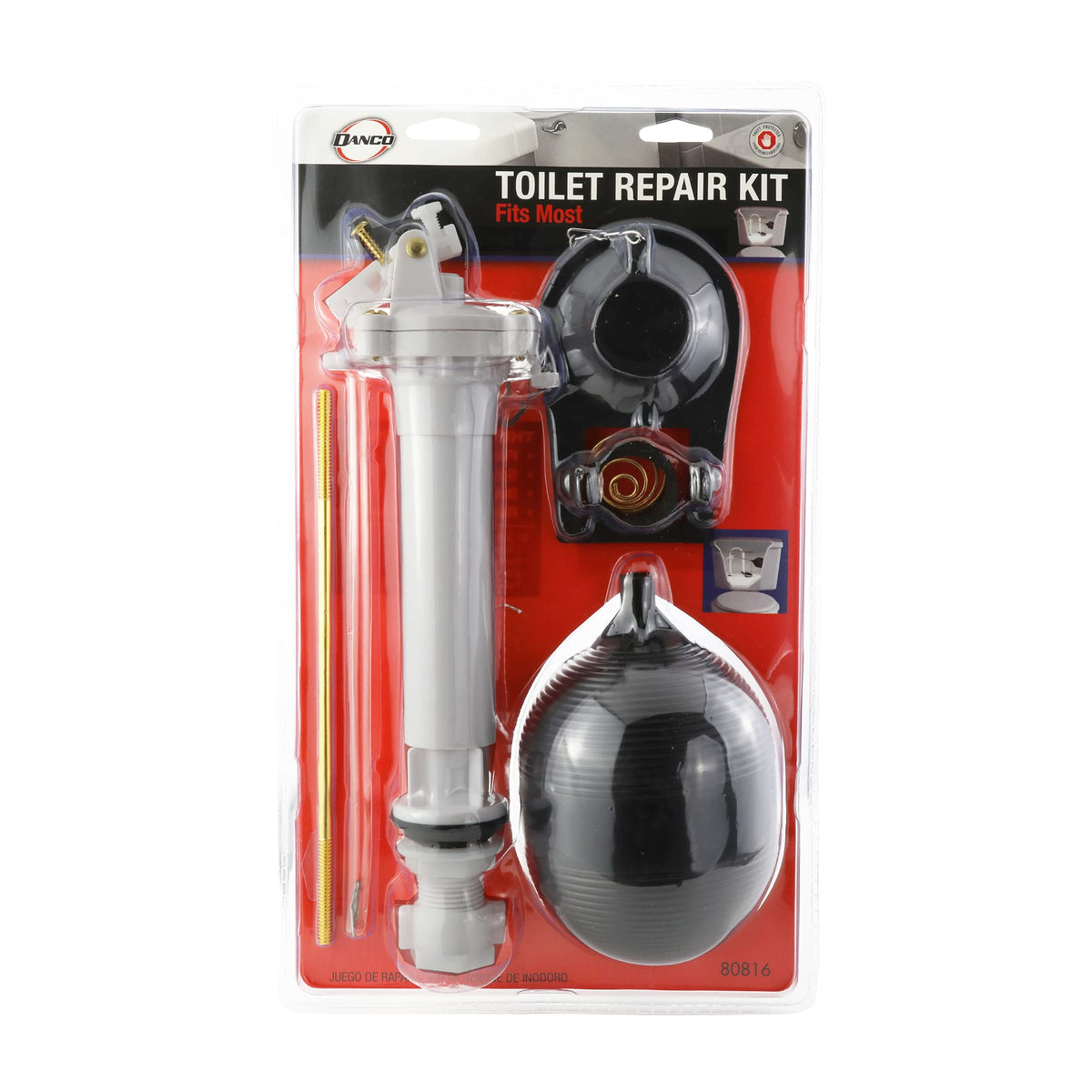 Danco 80816 Complete Toilet Repair Kit Fill Valve, Flapper, Rod, Float Replacement, White