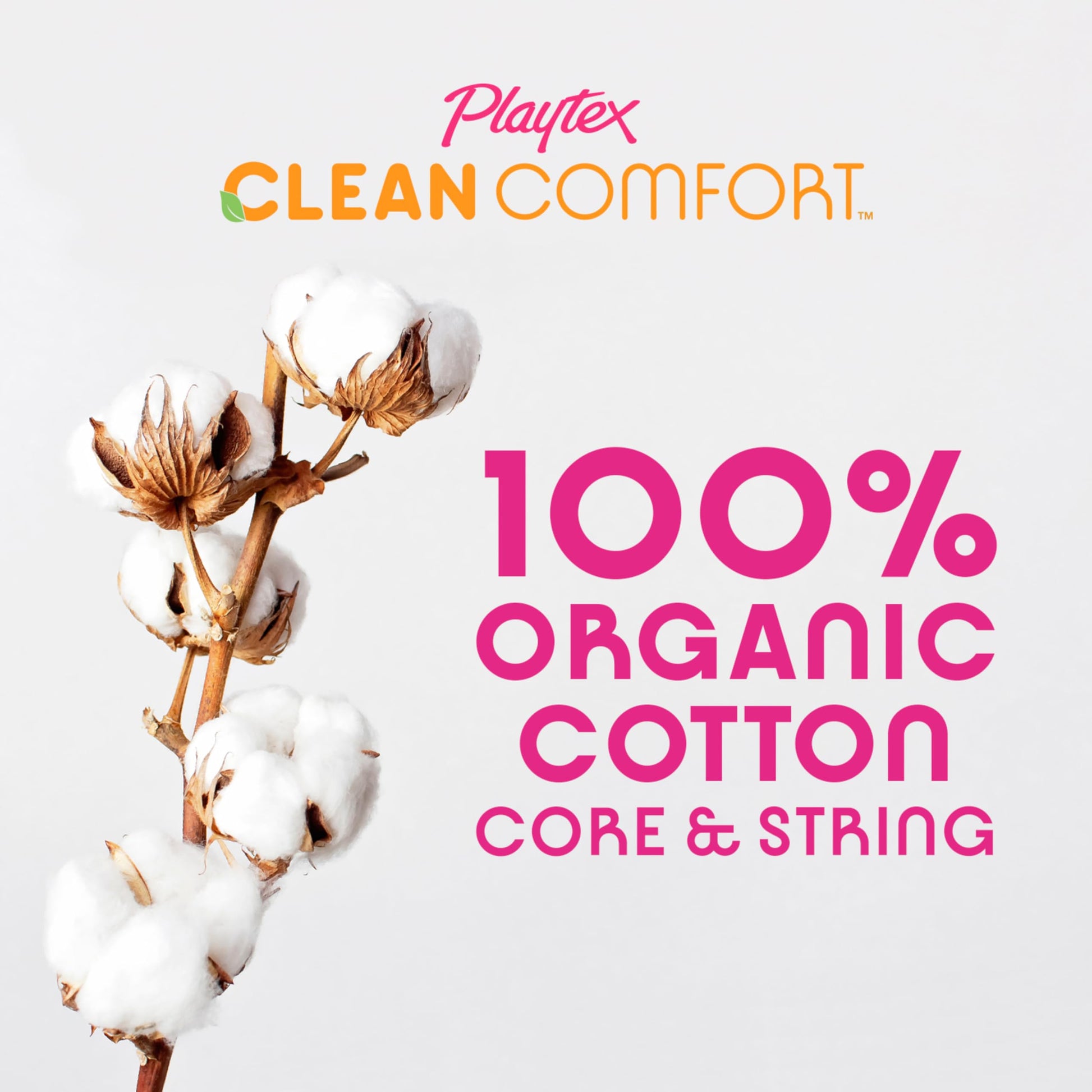 Playtex Clean Comfort Organic Cotton Tampons, Regular Absorbency, Fragrance-Free, Organic Cotton - 30ct
