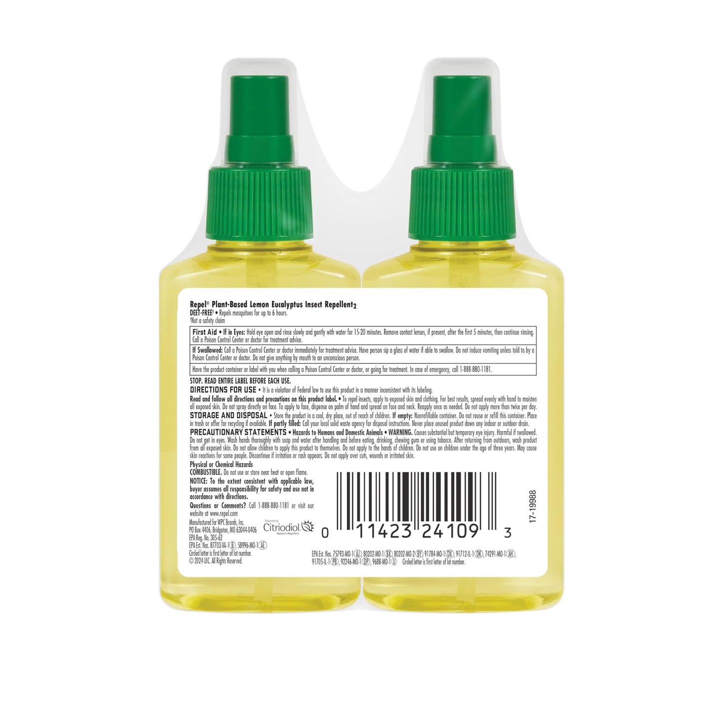 Repel Plant-Based Lemon Eucalyptus Insect Repellent, Mosquito Repellent, Pump Spray, 4 Ounce, (Pack of 2)