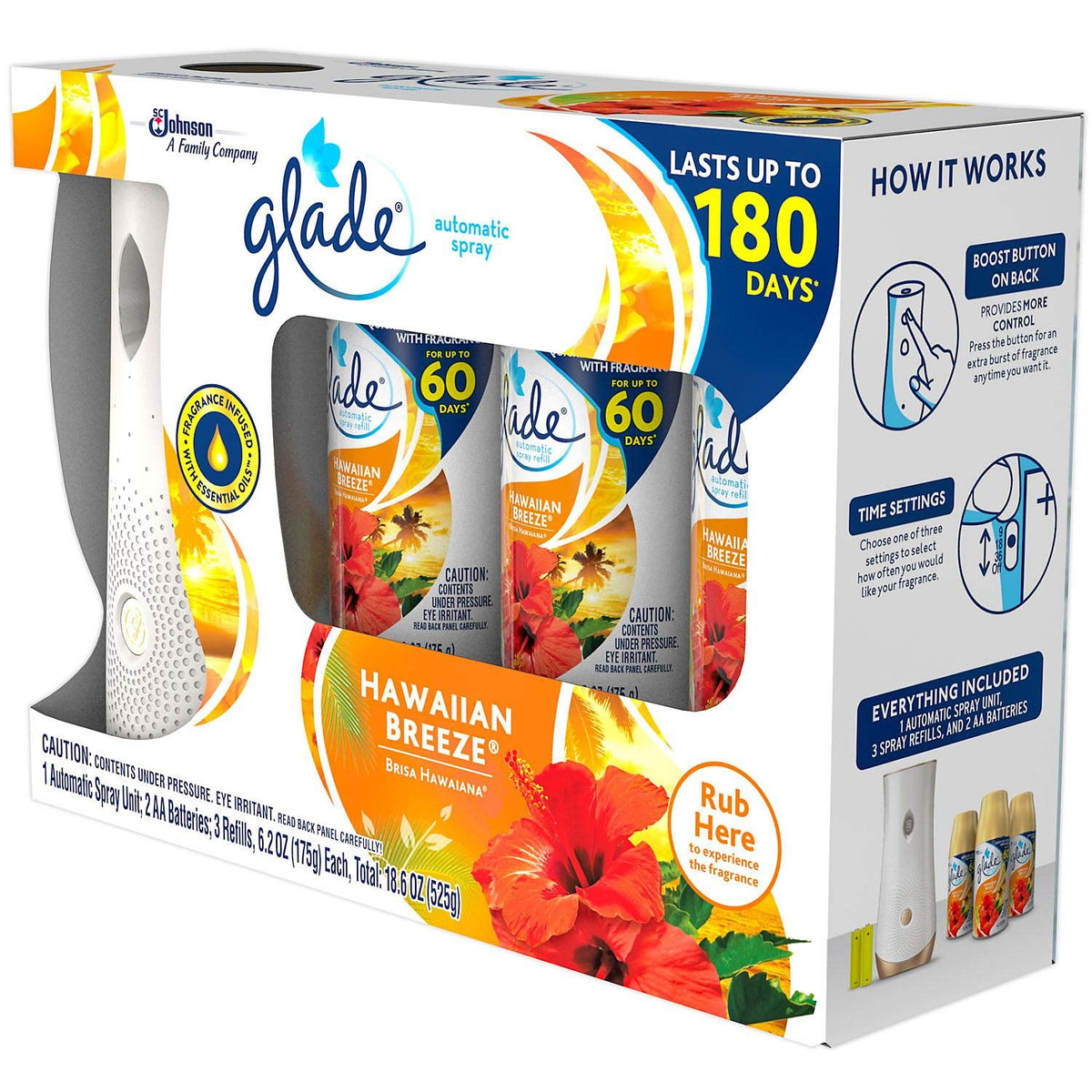 Glade Automatic Spray Air Freshener 1 Holder + 3 Refills - Hawaiian Breeze