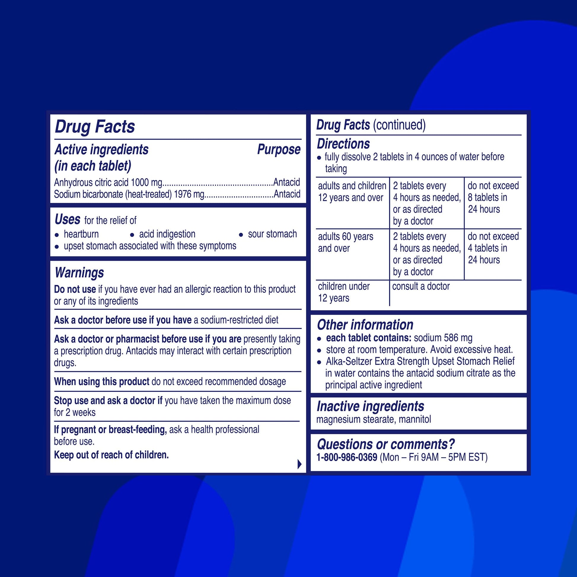 Alka-Seltzer Extra Strength Heartburn Relief Effervescent Antacid Tablets, Fast Indigestion Relief, 24 Ct