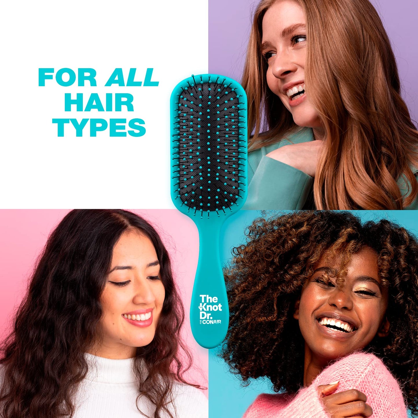 The Knot Dr. hair brush by Conair - Detangling hair brush - Removes Knots and Tangles in wet or dry hair - detangler brush - Blue