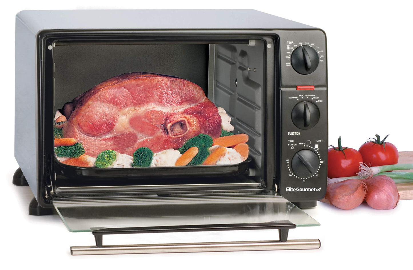 Elite Gourmet ERO-2008NFFP Countertop XL Toaster Oven Rotisserie, Bake, Grill, Broil, Roast, Toast, Keep Warm and Steam, 23L capacity fits a 12†pizza, 6-Slice, Black