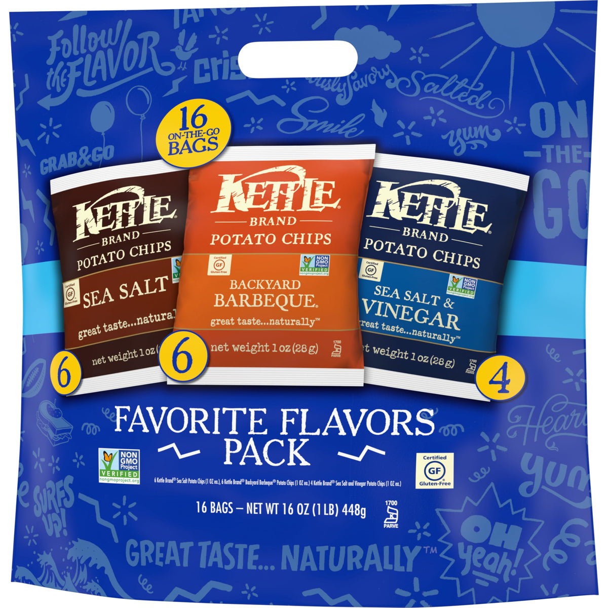 Kettle Brand Potato Chips, Variety Pack of 1.5 oz Snack Bags, 16 Ct (Pack of 6)
