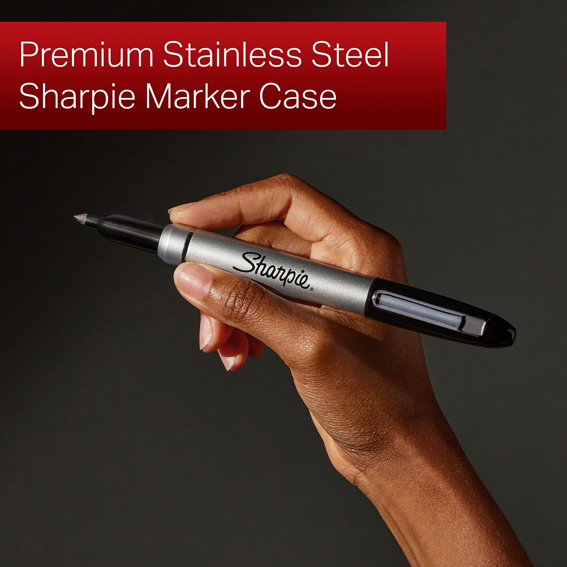 Sharpie Permanent Markers with Stainless Steel Marker Case Fine Point Black 6 Count
