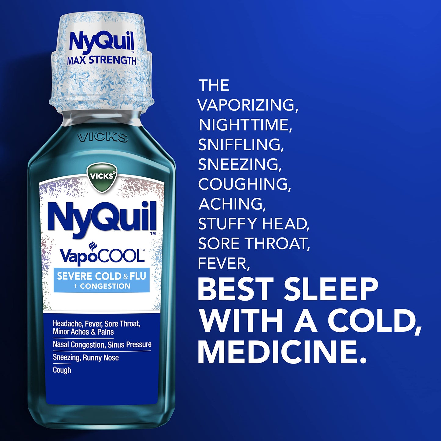 Vicks NyQuil Severe with VapoCOOL Nighttime Cough, Cold and Flu Relief Liquid, Berry, 12 Fl Oz