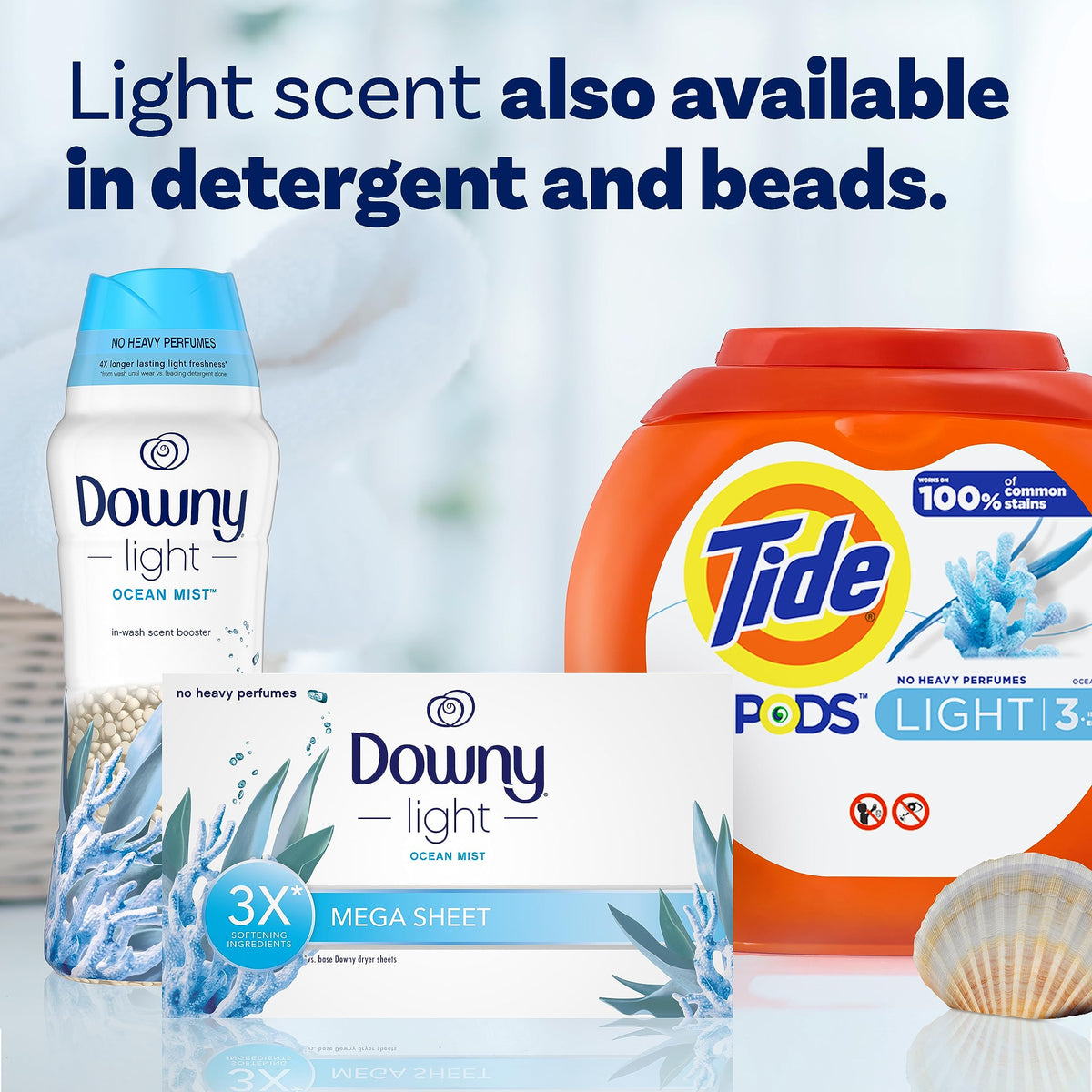 Downy Light Mega Dryer Sheets, Fabric Softener Dryer Sheets, Ocean Mist, 130 Count