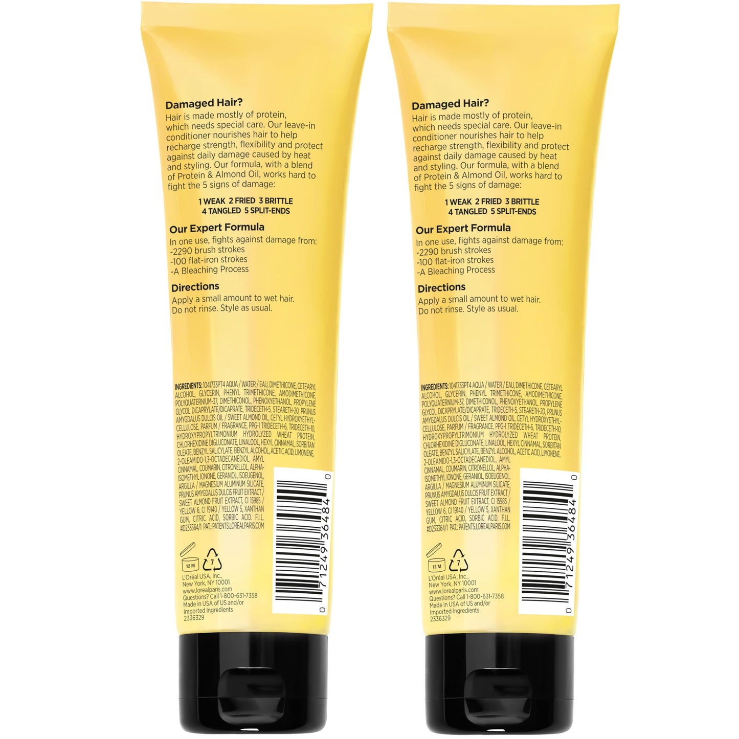 L'Oreal Paris Elvive Total Repair 5 Protein Recharge Leave In Conditioner Treatment, and Heat Protectant, 2 pack, (5.1 Ounce each) (Packaging May Vary)