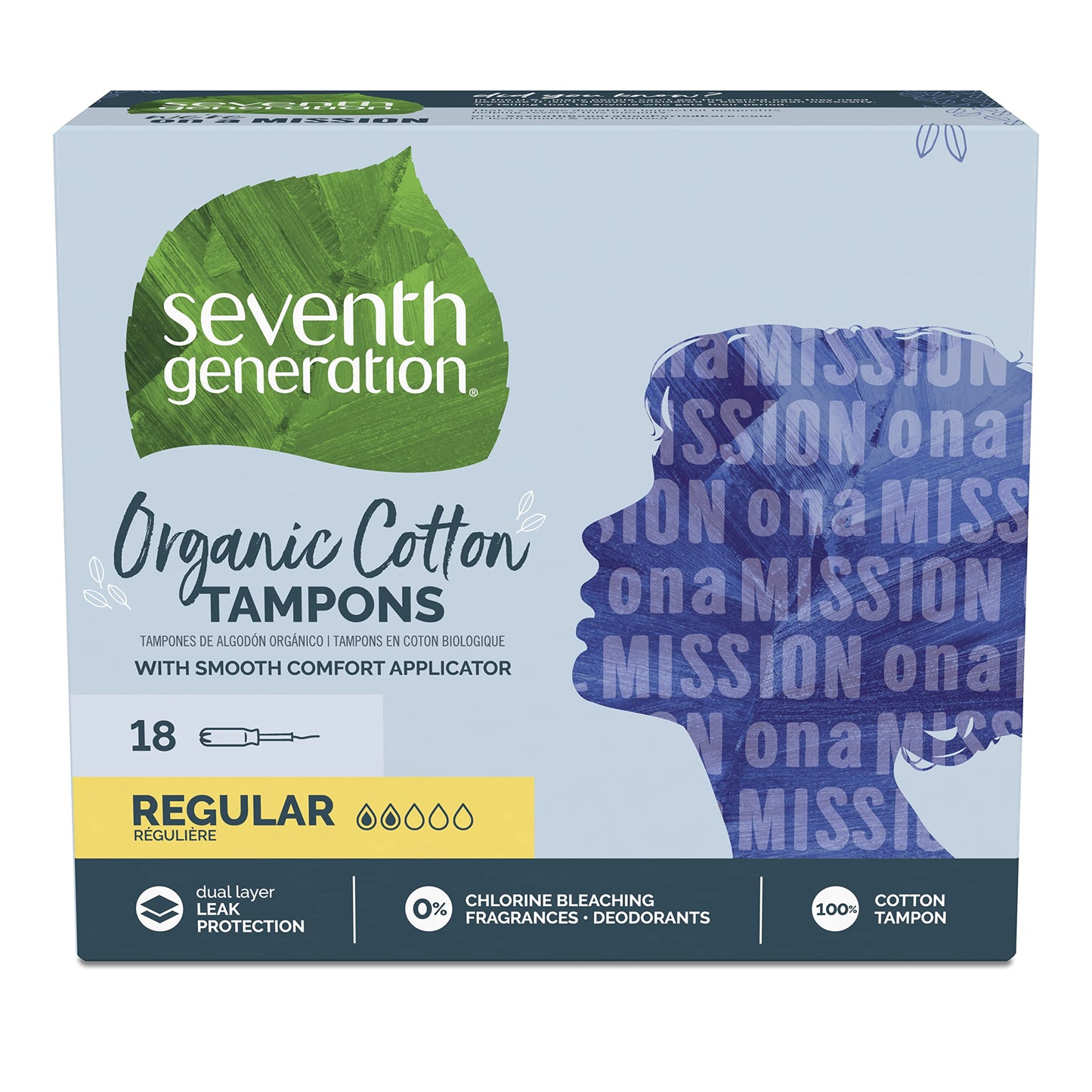 Seventh Generation Organic Cotton Tampons with Comfort Applicator Regular Absorbency 18 count, Pack of 2