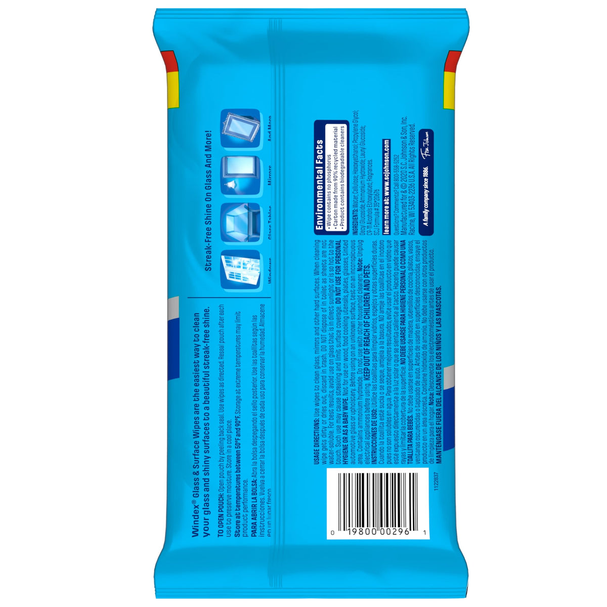 Windex Wipes Glass Cleaning, Pre-Moistened Glass and Surface Wipes to Clean Home Surfaces, Original Scent, 38 Count