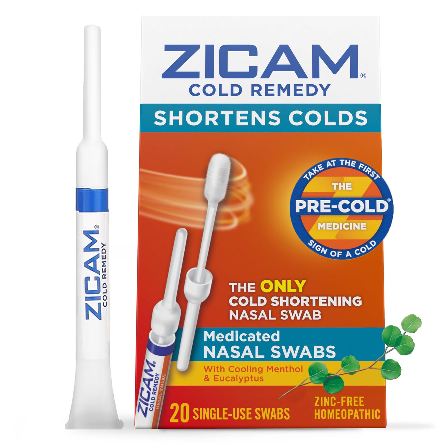 Zicam Cold Remedy Cold Shortening Medicated Nasal Swabs Zinc-Free 20ct