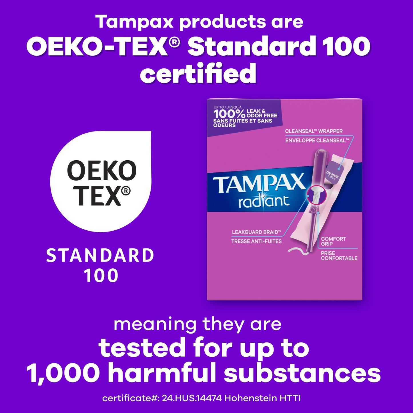 Tampax Radiant Tampons Light Absorbency with BPA-Free Plastic Applicator and LeakGuard Braid, Unscented, 28 Count