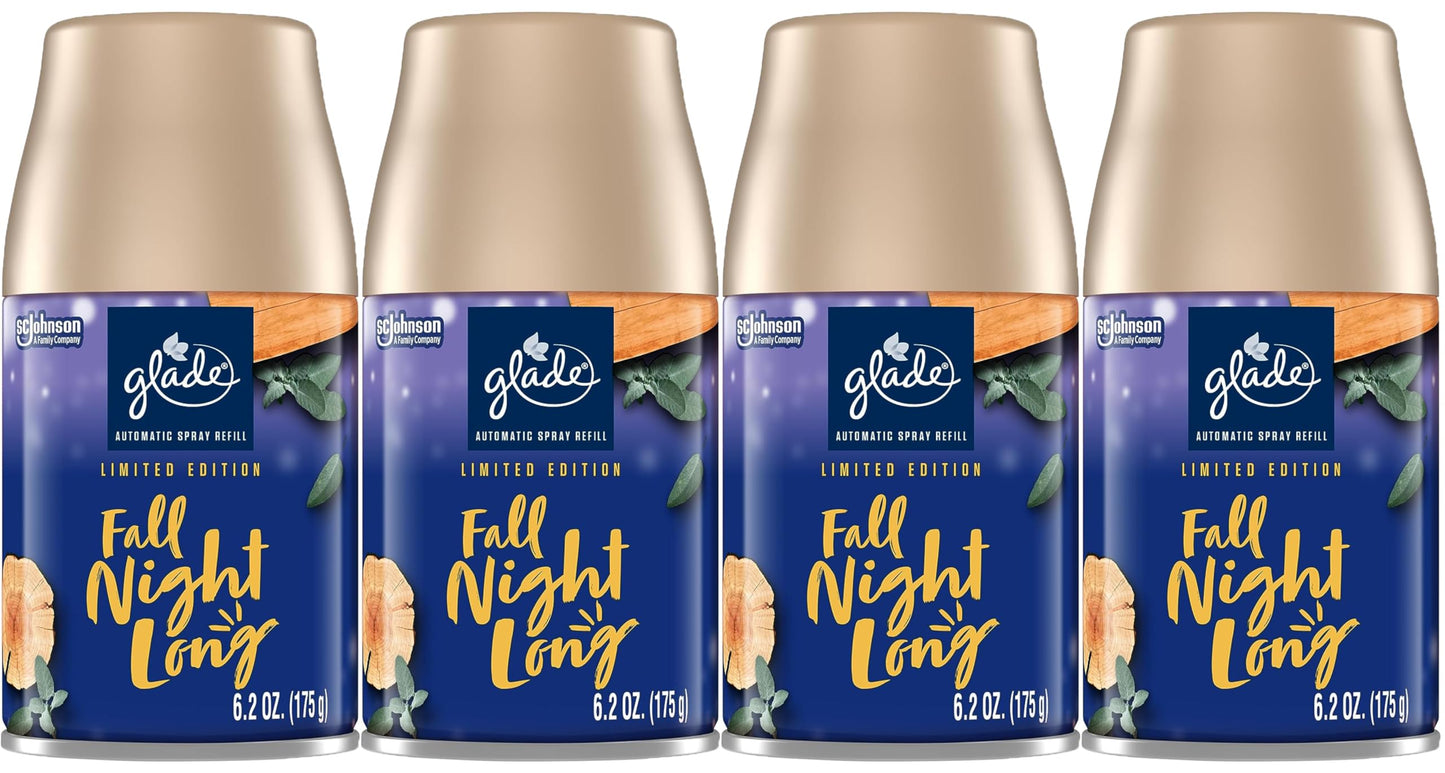 Glade Automatic Spray Refill, Air Freshener for Home and Bathroom, Fall Night Long, 6.2 Oz, 4 Cans