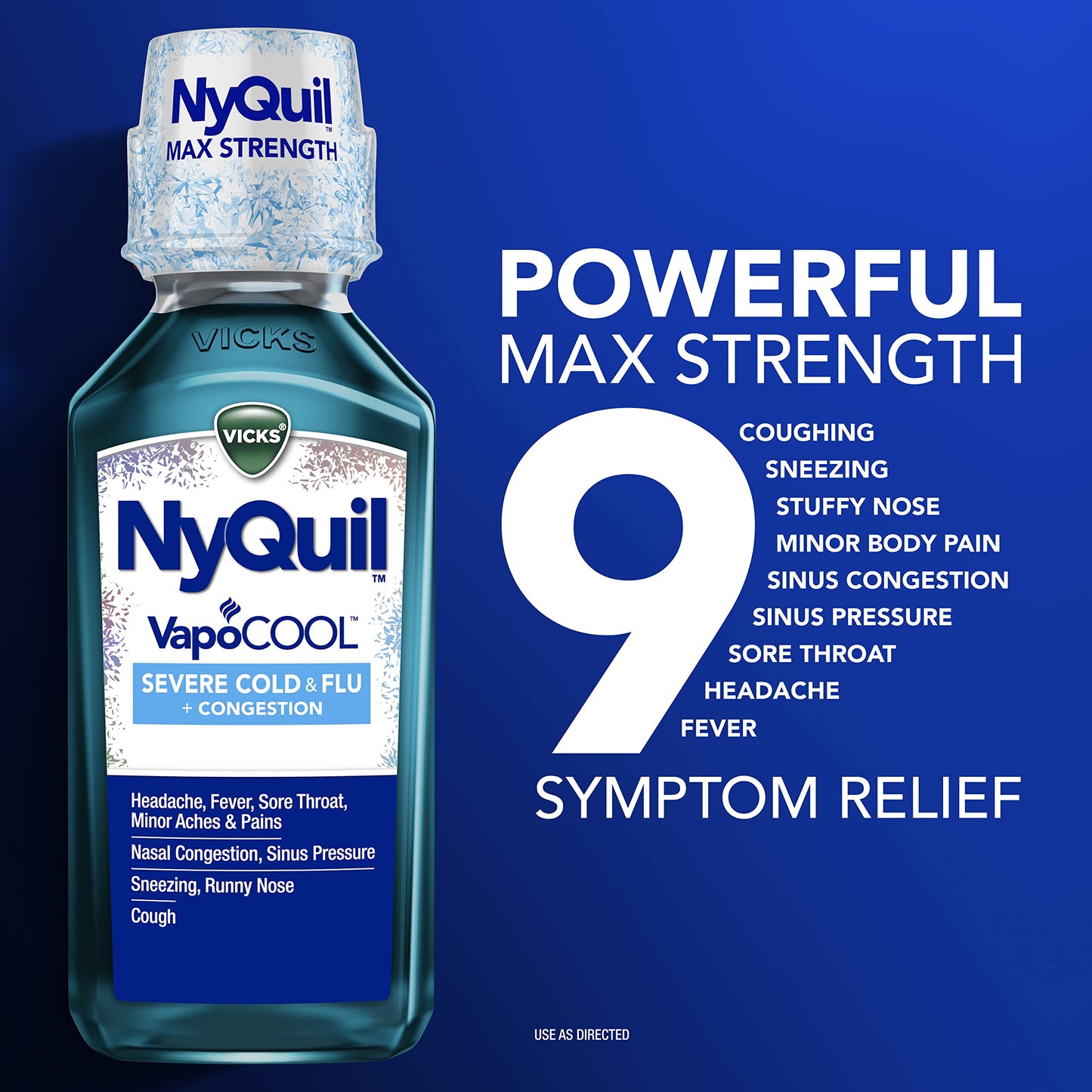 Vicks NyQuil Severe with VapoCOOL Nighttime Cough, Cold and Flu Relief Liquid, Berry, 12 Fl Oz
