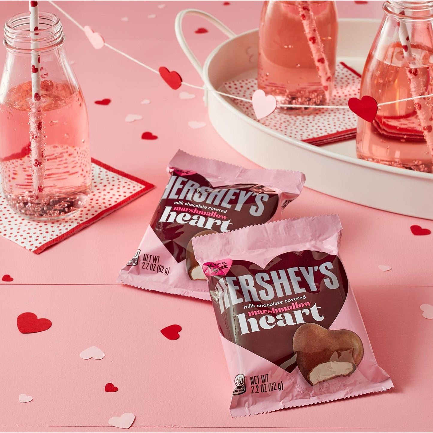 HERSHEY'S Milk Chocolate Covered Marshmallow King Size Heart Candy, Valentine's Day, 2.2 oz Pack
