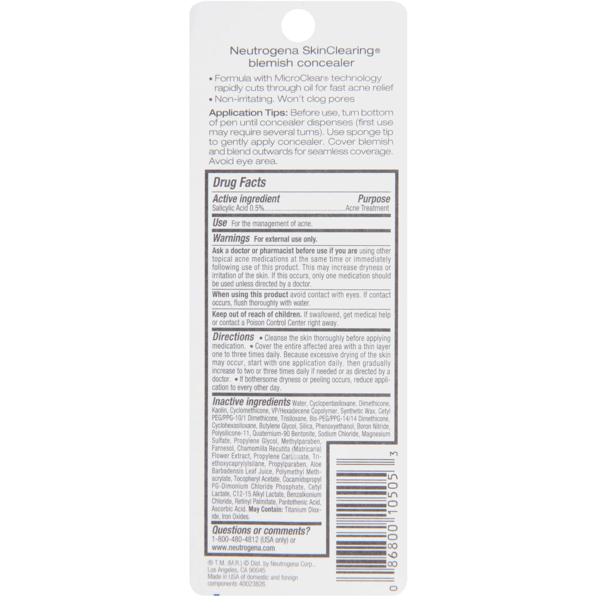 Neutrogena Skinclearing Blemish Concealer, Fair 05, .05 Oz.
