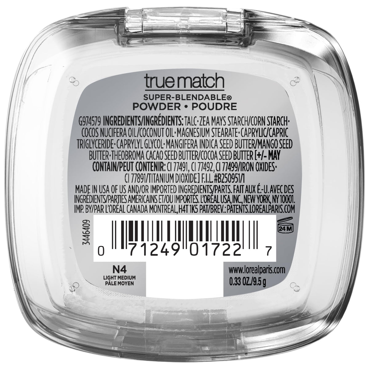 L'Oreal Paris True Match Super Blendable Oil Free Powder Foundation, N4 Light Medium, 0.33 oz, Packaging May Vary