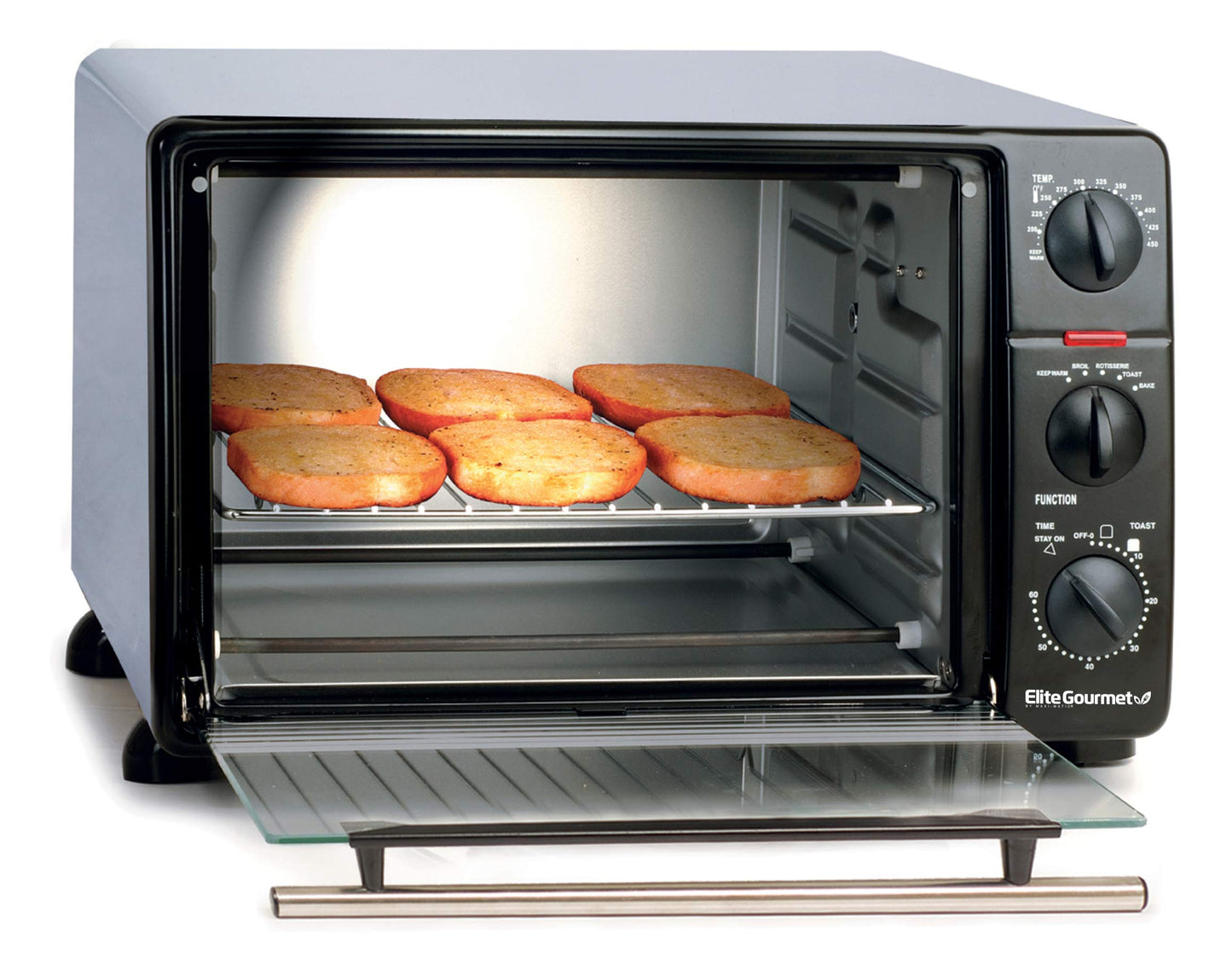 Elite Gourmet ERO-2008NFFP Countertop XL Toaster Oven Rotisserie, Bake, Grill, Broil, Roast, Toast, Keep Warm and Steam, 23L capacity fits a 12†pizza, 6-Slice, Black